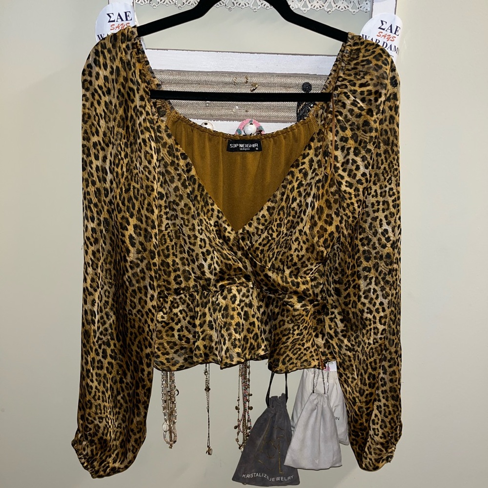 cheetah bubble sleeve blouse